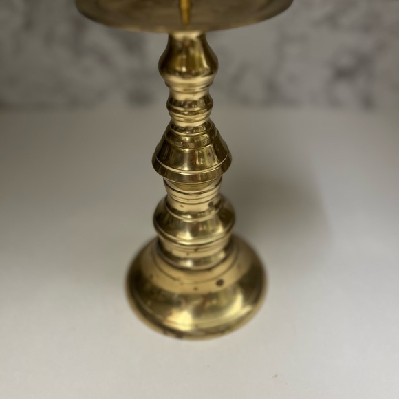 Vintage Large Solid Brass Pillar Candle Holder/Pedestal Candle Holder/Farmhouse - Picture 4 of 7